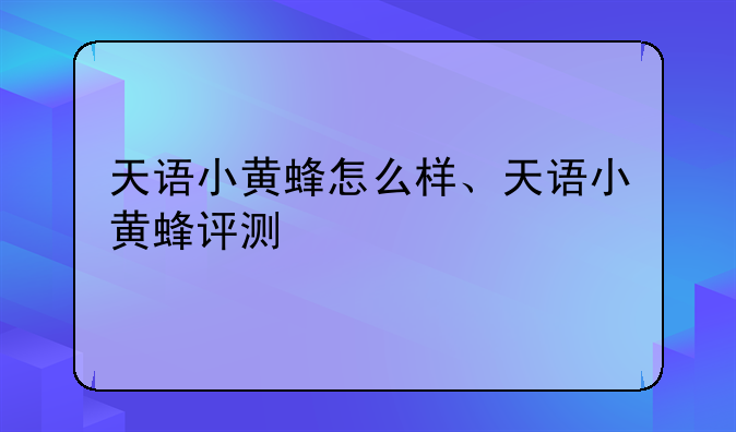 天语小黄蜂怎么样、天语小黄蜂评测